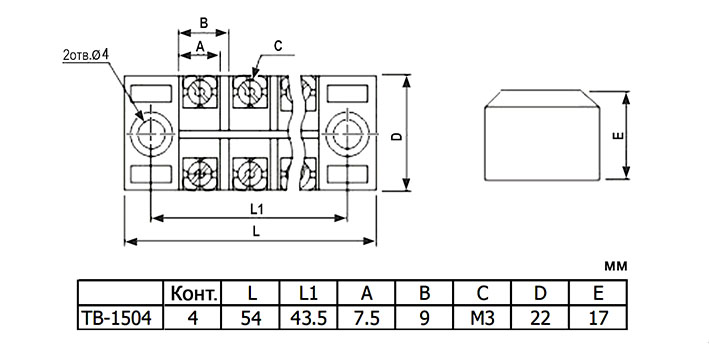 Клеммная колодка винтовая с крышкой TB-1504 600В/15А (00000002412)