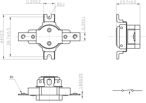 Термостат биметаллический KSD305A110CFA NC 110*C 25A/250В