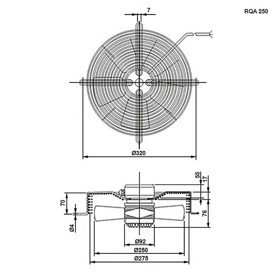 Вентилятор осевой RQA250-4E 60W 1350RPM (с защитной решеткой)