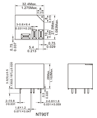 Реле NT90T-N-B-S-DC12V-C-B-0.6 (40А, катушка 12VDC)